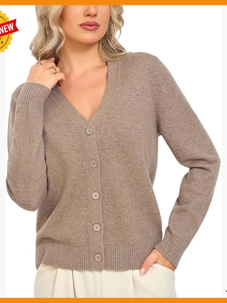 Merino Wool V-Neck Cardigan Sweater Open Front Buttons Chunky Knit